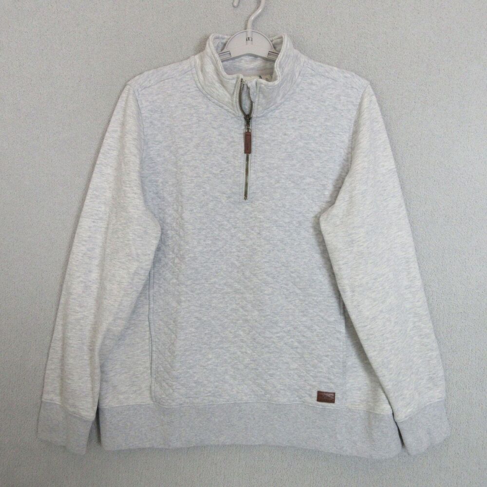 L.L.Bean Sweatshirt Womens XL Quarter Zip Mock Neck Light Gray Heather‎ Pullover
